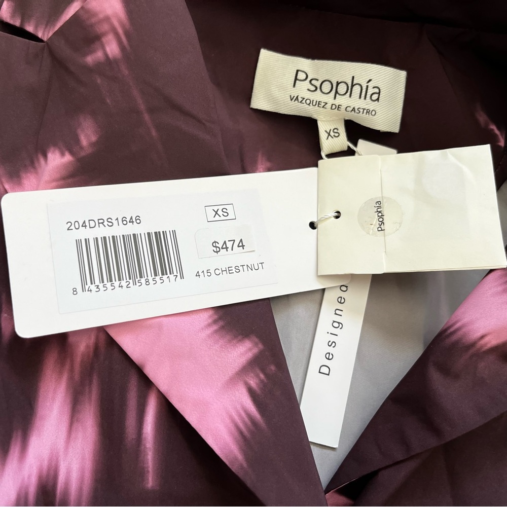 PSOPHIA NWT Printed Taffeta Long Dress - Chestnut Size XS Chic Sophisticated - Picture 5 of 9